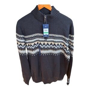 Izod Men's Black and White Zip Up Sweater